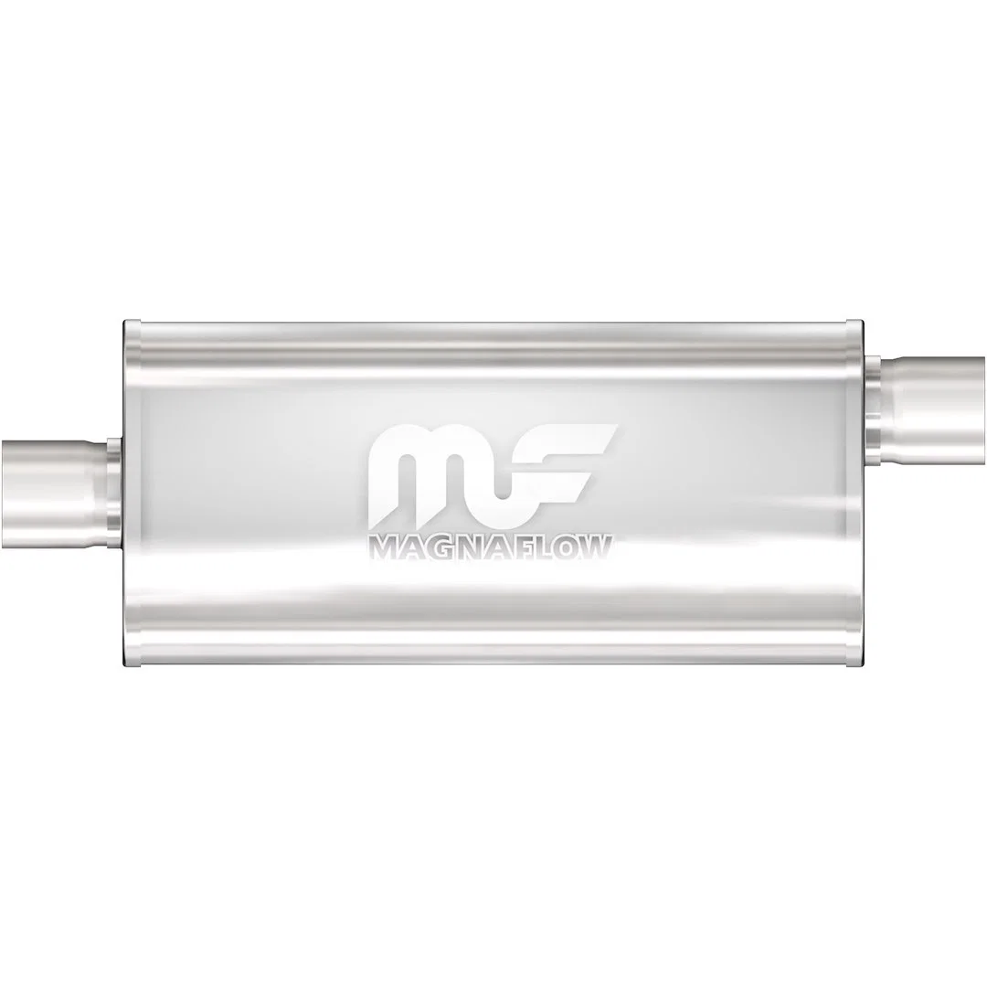 12286 – MAGNAFLOW Exhaust Muffler, 8 Inch Width x 5 Inch Height Oval Stainless Steel Case Single 2-1/2 Inch Offset In...